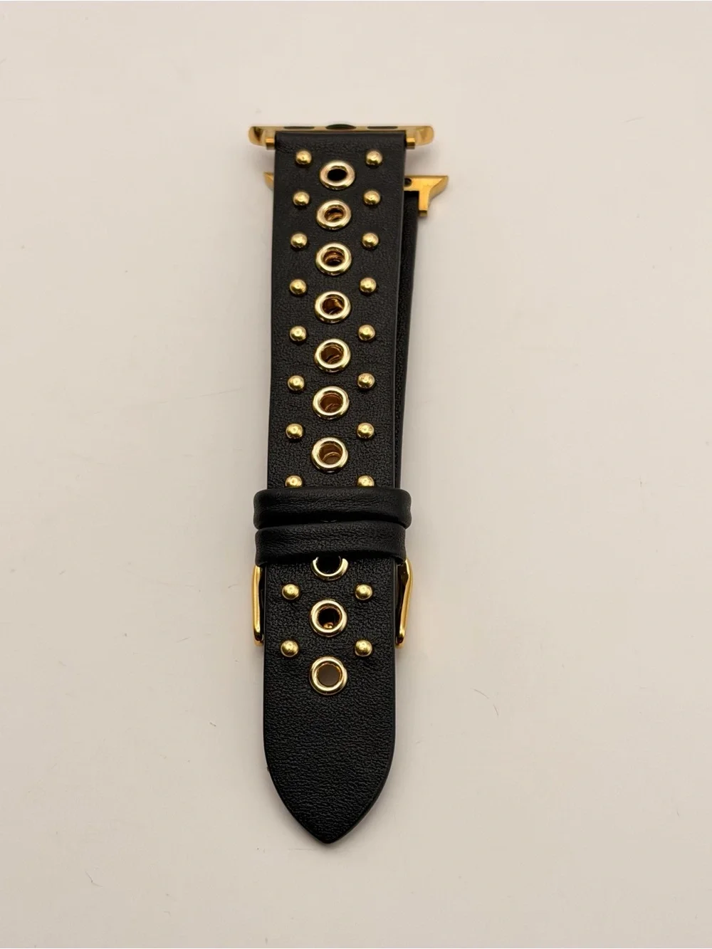Allsatians Apple Watch Band Black/Gold Leather, New, Gold Buckle, 42/44/46mm